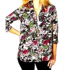 J Jill Top NEW Floral Purple Green Black Blouse Shirt L Relaxed May Fit XL